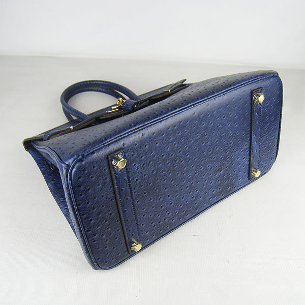 High Quality Fake Hermes Birkin 35CM Ostrich Veins Handbag Dark Blue 6089 - Click Image to Close